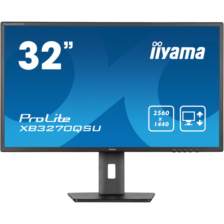 Monitor LED IPS iiyama ProLite XB3270QSU-B1 32" WQHD, 100Hz, 3ms, HDMI, DisplayPort, HUB USB 3x3.2, HAS (140mm), Villogásmentes + kék fény