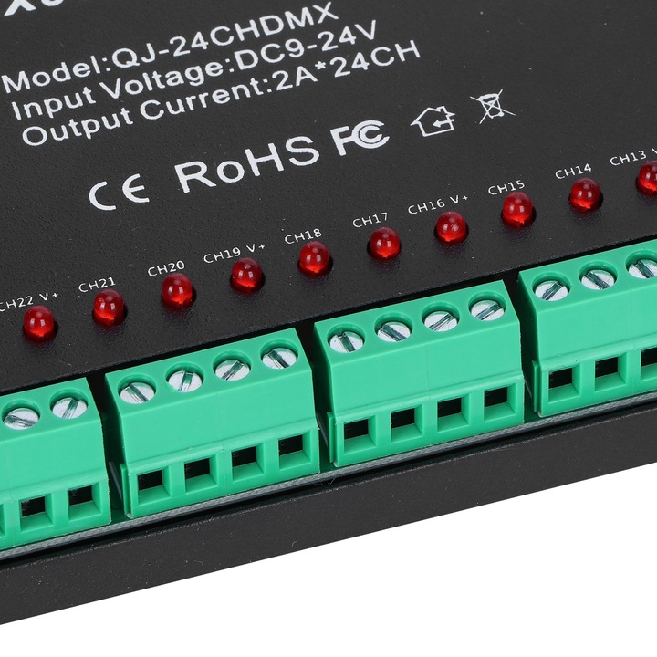 24-канален DMX512 декодиращ контролер RGB цветен LED контролер за лентови светлини с DIP...