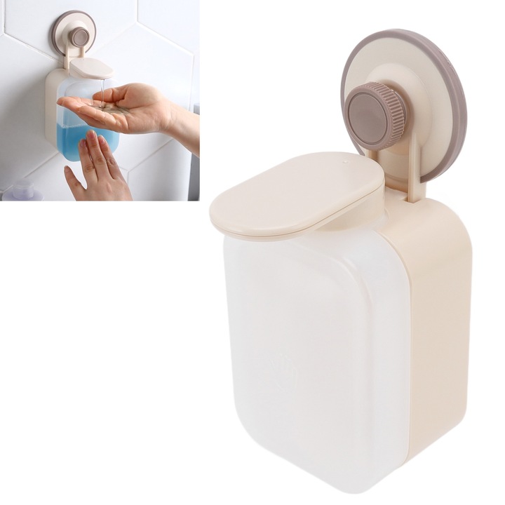 Szappanadagoló, hosszúkás, nyomógombos, tapadókorongos kialakítás, műanyag, fúrásmentes