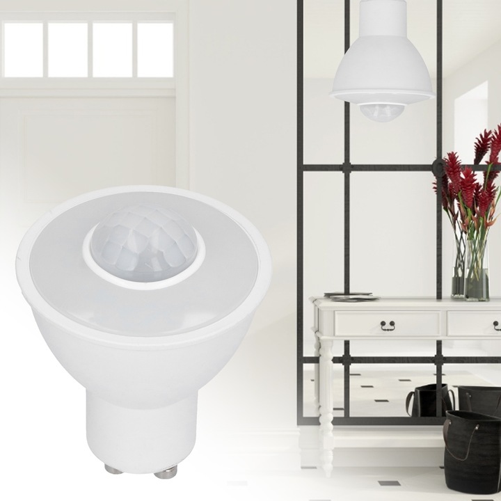 GU10 Izzó Infravörös testérzékelő izzó 5W 500LM LED izzó mennyezeti folyosóhoz AC100-240V Fehér fény
