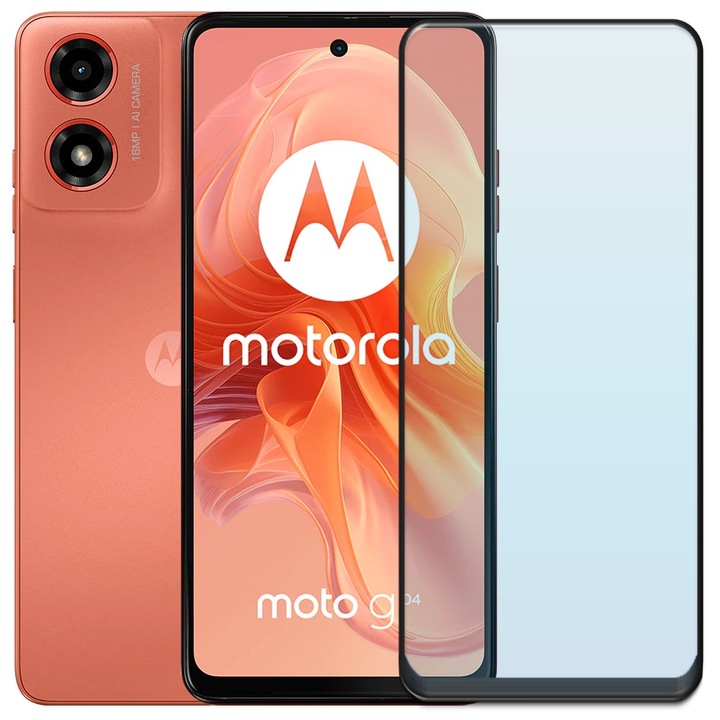 Folie din sticla securizata pentru Motorola Moto G04 / G24, HAMSTERBOX Glass Shield, Protectie completa ecran, Full face, Aplicare rapida, Case Friendly, Transparenta