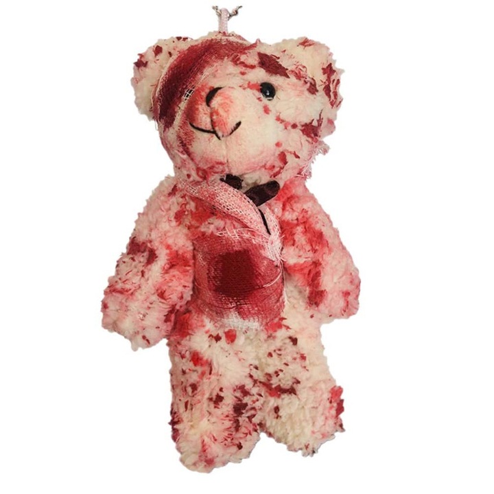 Halloween kulcstartó, Jormftte, vérfoltos baba, 13x6x2.2cm, bézs, barna