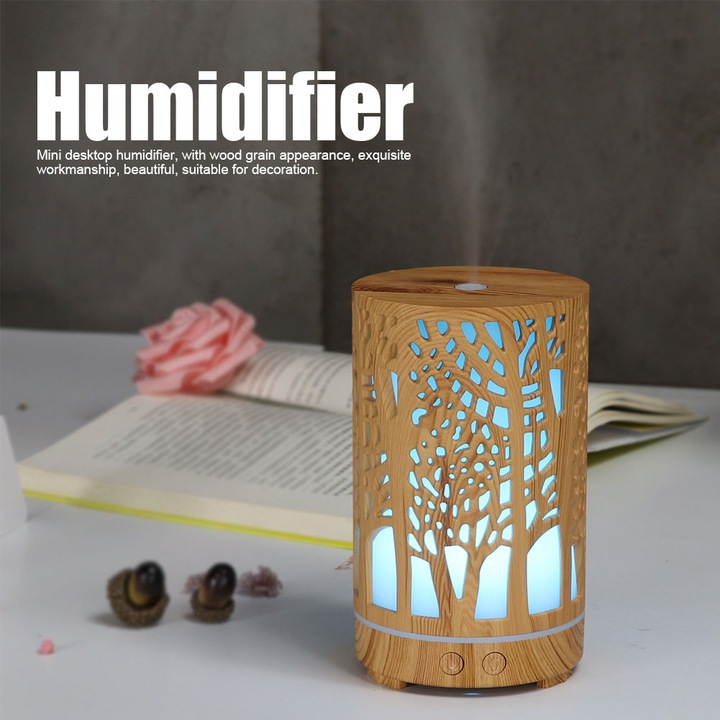 200 ml-es mini asztali párásító, légtisztító, némító aroma diffúzor otthoni és irodai használatra, 100-240V UK csatlakozó