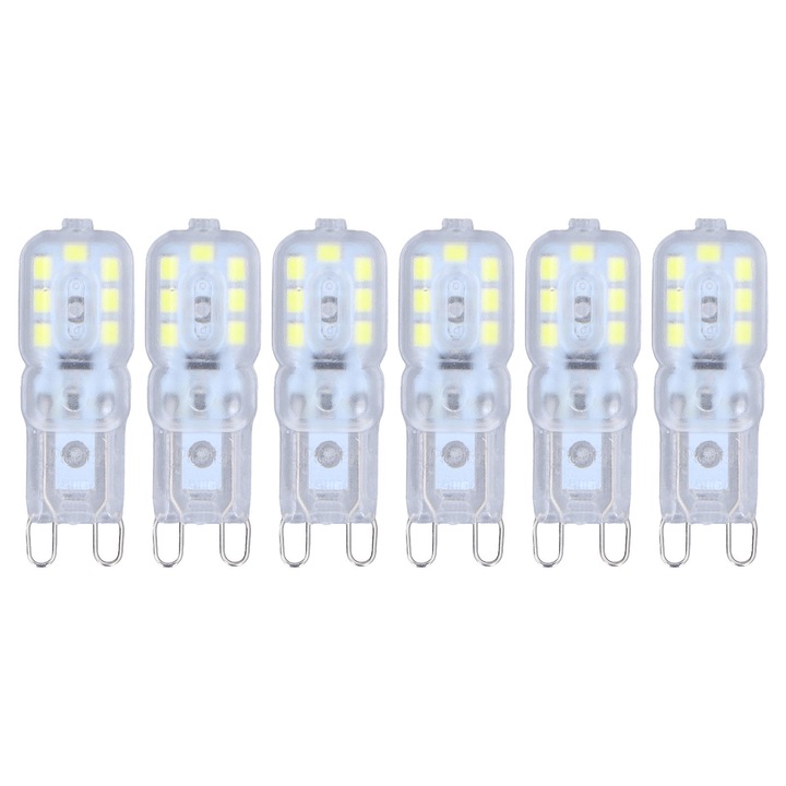G9 izzó, szabályozható fényerejű, szemvédő, energiatakarékos, 14 LED, 3 W-os csillárizzó, asztali lámpa, 6 db, meleg fény, 220 V