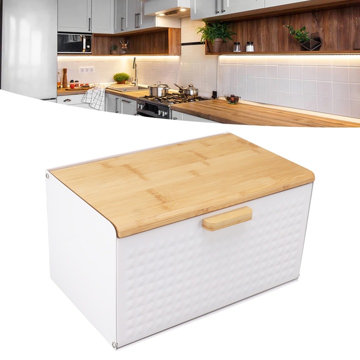 Vintage természetes fa kenyértartó, tartós, nagy kapacitású kenyértartó konyhai pultra, fehér
