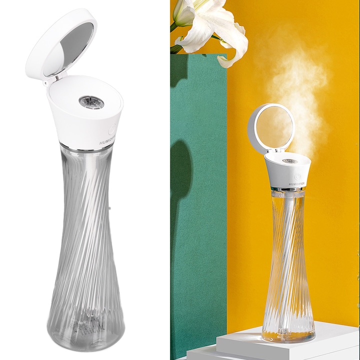 Umidificator portabil Jormftte, 450ml, verde, functie de iluminare LED, moduri de umidificare continuu si intermitent