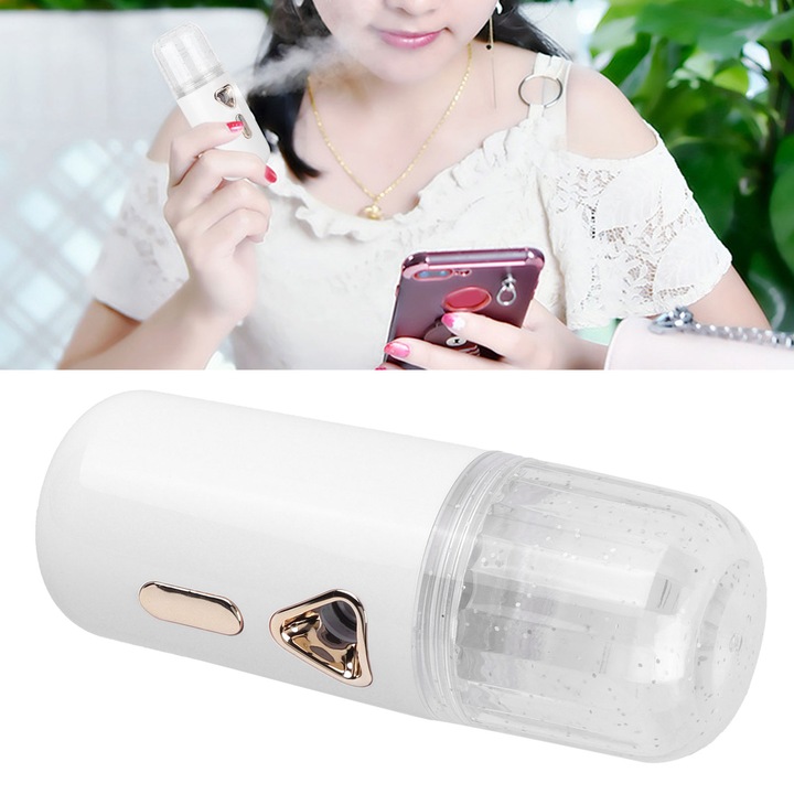 Mini 30 ml-es arc párásító, hordozható nano porlasztás, USB töltés, arcpermetező, fehér