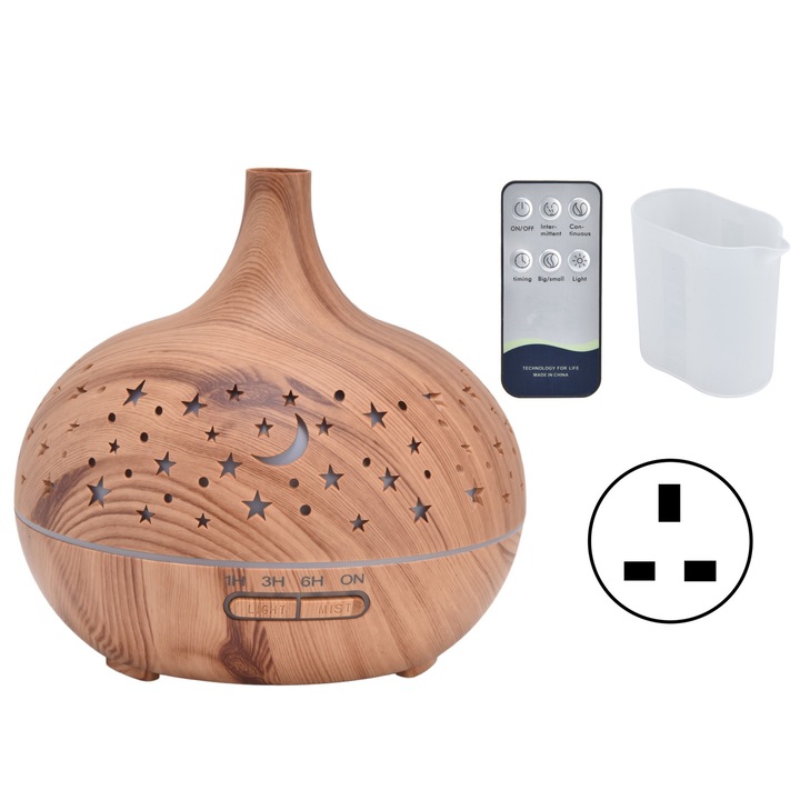 Umidificator din lemn, Jormftte, 200ml, 8W, 7 lumini LED, silentios
