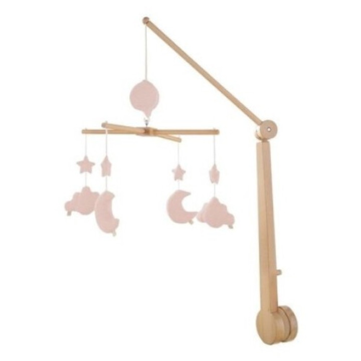 Uni Petale zenélő kiságy körhinta, Sauthon, 57x35x7cm, pamut, natúr/rózsaszín