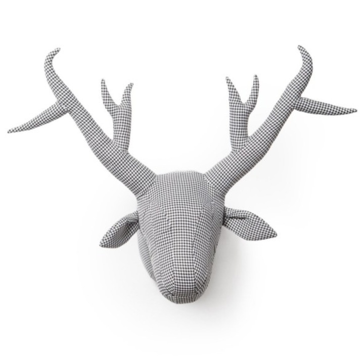 Decoratiune perete Trophy reindeer James, Wild&Soft, 40x50x60cm, alb-negru, material moale