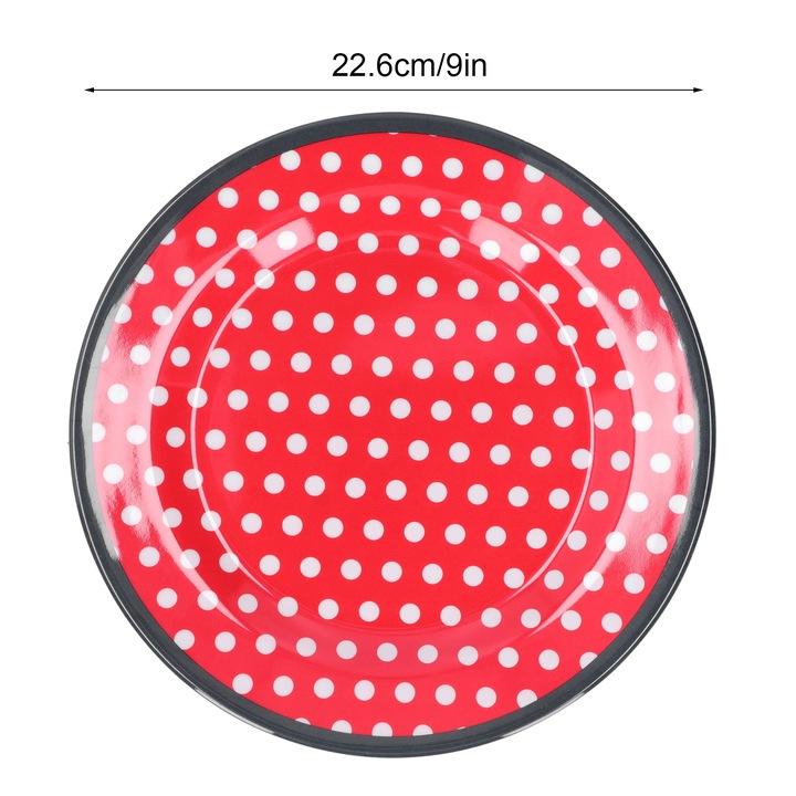 4 db 22,6 cm-es porcelántányér-utánzatból álló készlet, piros, pöttyös