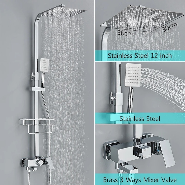 Szaniter csaptelep készlet, 3 irányú, állítható magasságú, krómozott, 12 hüvelykes