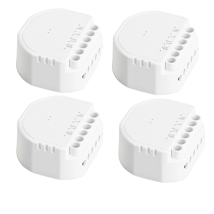 Modul de comutare inteligent Wi-Fi in perete, control vocal, acces de la distanta, dimensiuni 5x4.6x1.9cm, set 4 unitati