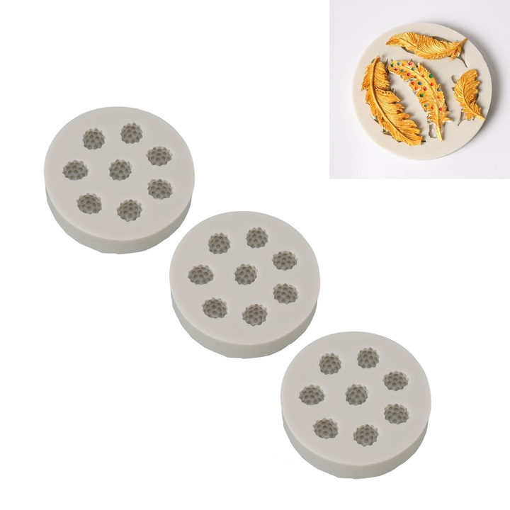 Forma prajituri, AMRINUGL, set 3 bucati, silicon, forma zmeura, flexibila, usor de demoldat, gri