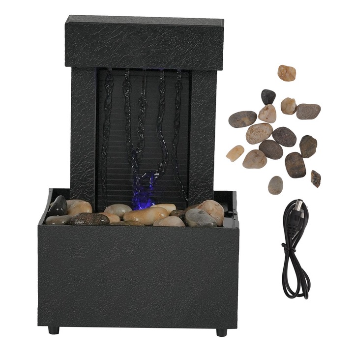 Декоративен фонтан с цветни светодиоди, TNEAYWHE, речни скали, пластмаса, за офиса и дома