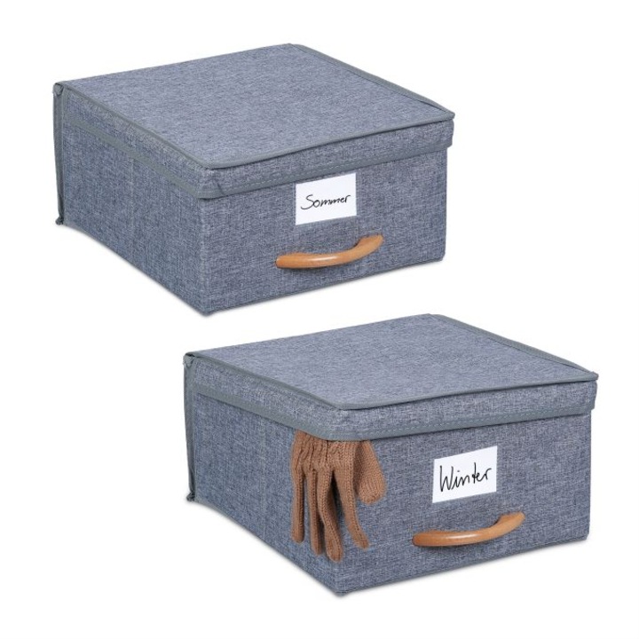 Set 2 cutii pentru depozitare, Relaxdays, textil, 16 x 30 x 32.5 cm