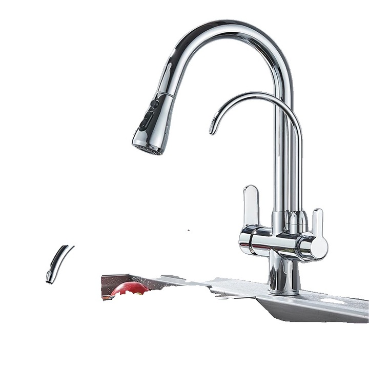 Konyhai csaptelep, kétkaros kialakítás, fekete kivitel, szűrt víz funkció, pultra szerelhető