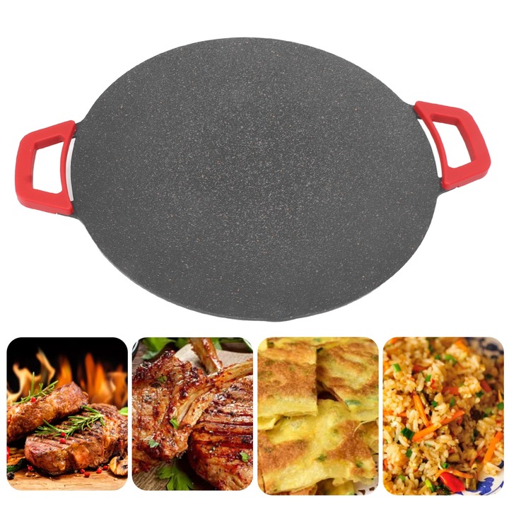 Tigaie grill coreeana, Mmgoqqt, Aluminiu, 1800 W, 220V, 36 cm, Negru