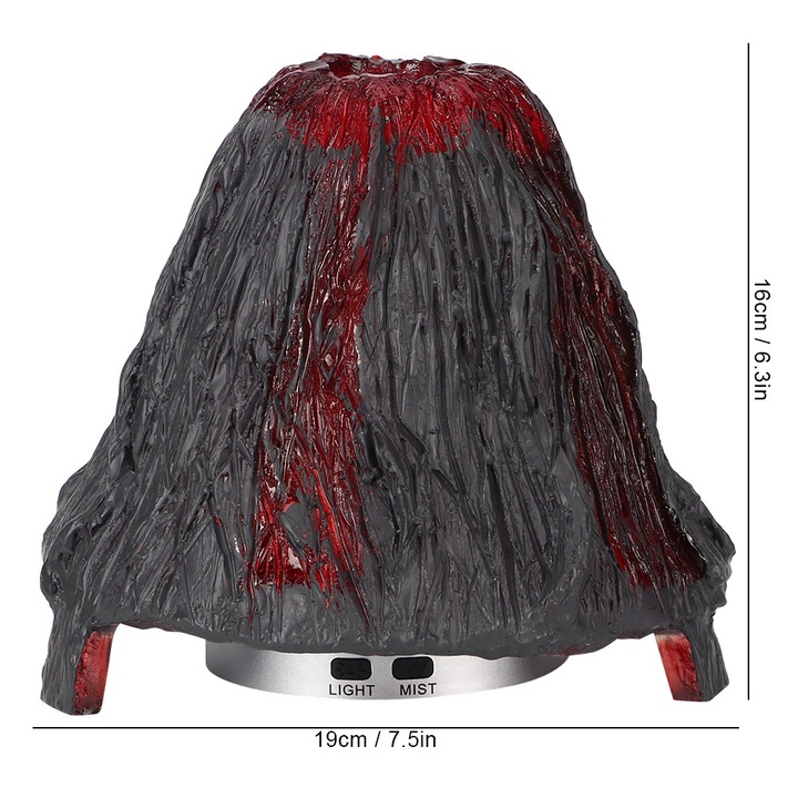 Aromaterápiás párásító éjszakai fénnyel, Jormftte, vulkán forma, 7 szín, 100ml, 16x19cm