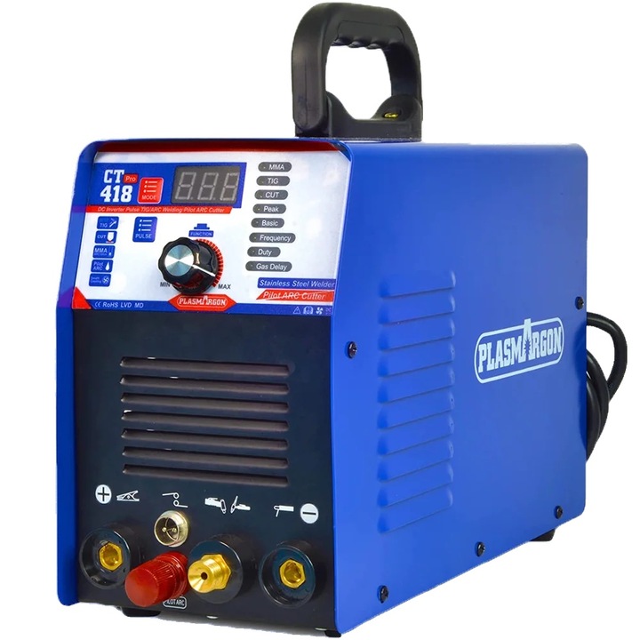 Aparat de sudura Plasmargon, TIG/MMA/CUT multifunctional, eficienta 85%, albastru