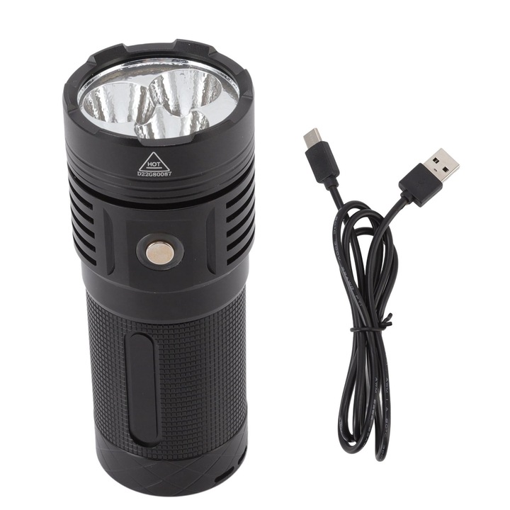 LED фенер, Jormftte, алуминиева сплав, 5 режима на светене, IPX6, 130 x 51 mm, черен