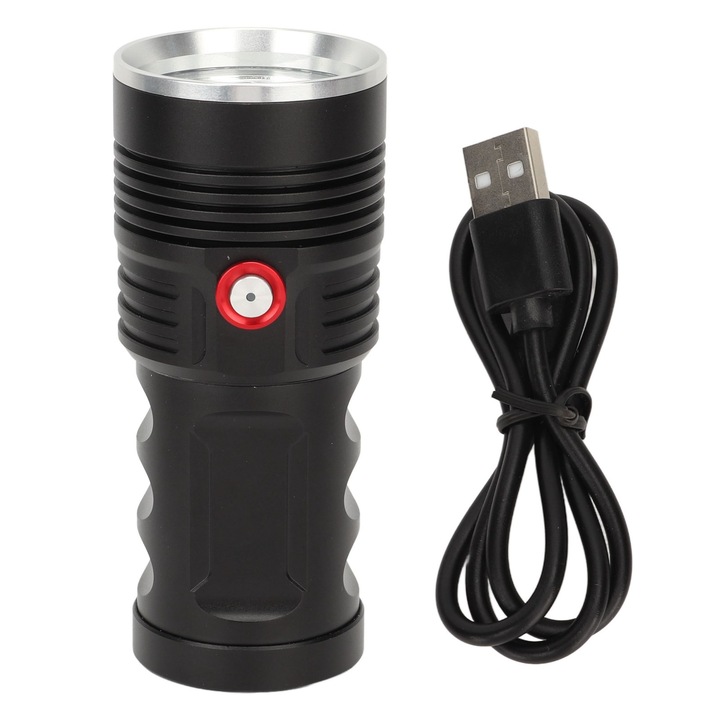 Акумулаторен фенер, Longziming, алуминий, 3 режима на осветление, IPX45, черен