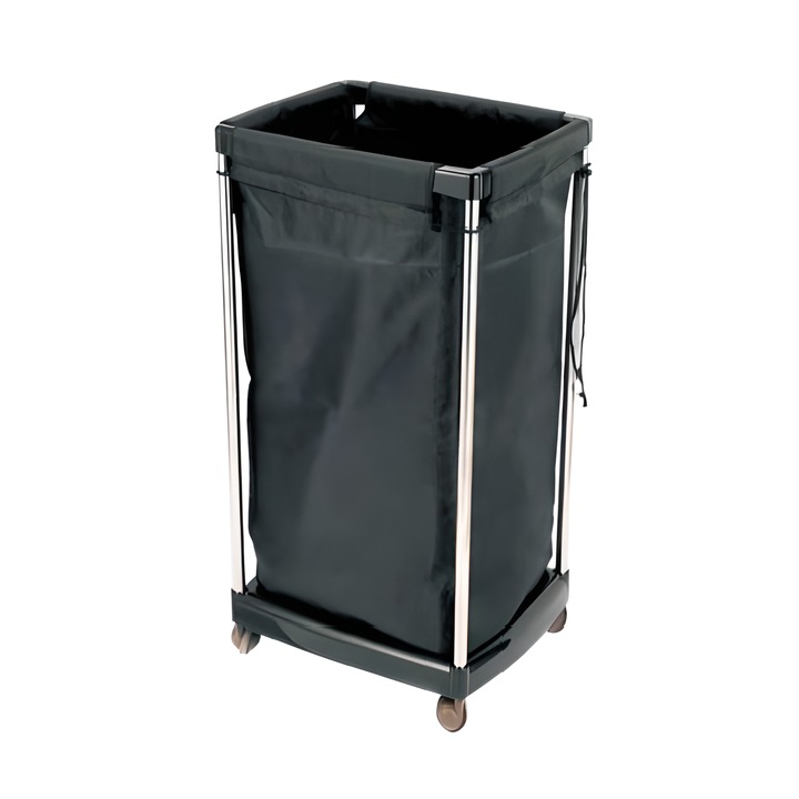 Cos mobil pentru prosoape, Calissimo, material rezistent, negru, cu roti