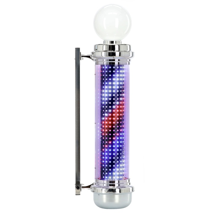 Lampa LED Barber Pole Calissimo, argintie, 105x25cm, iluminare rotativa