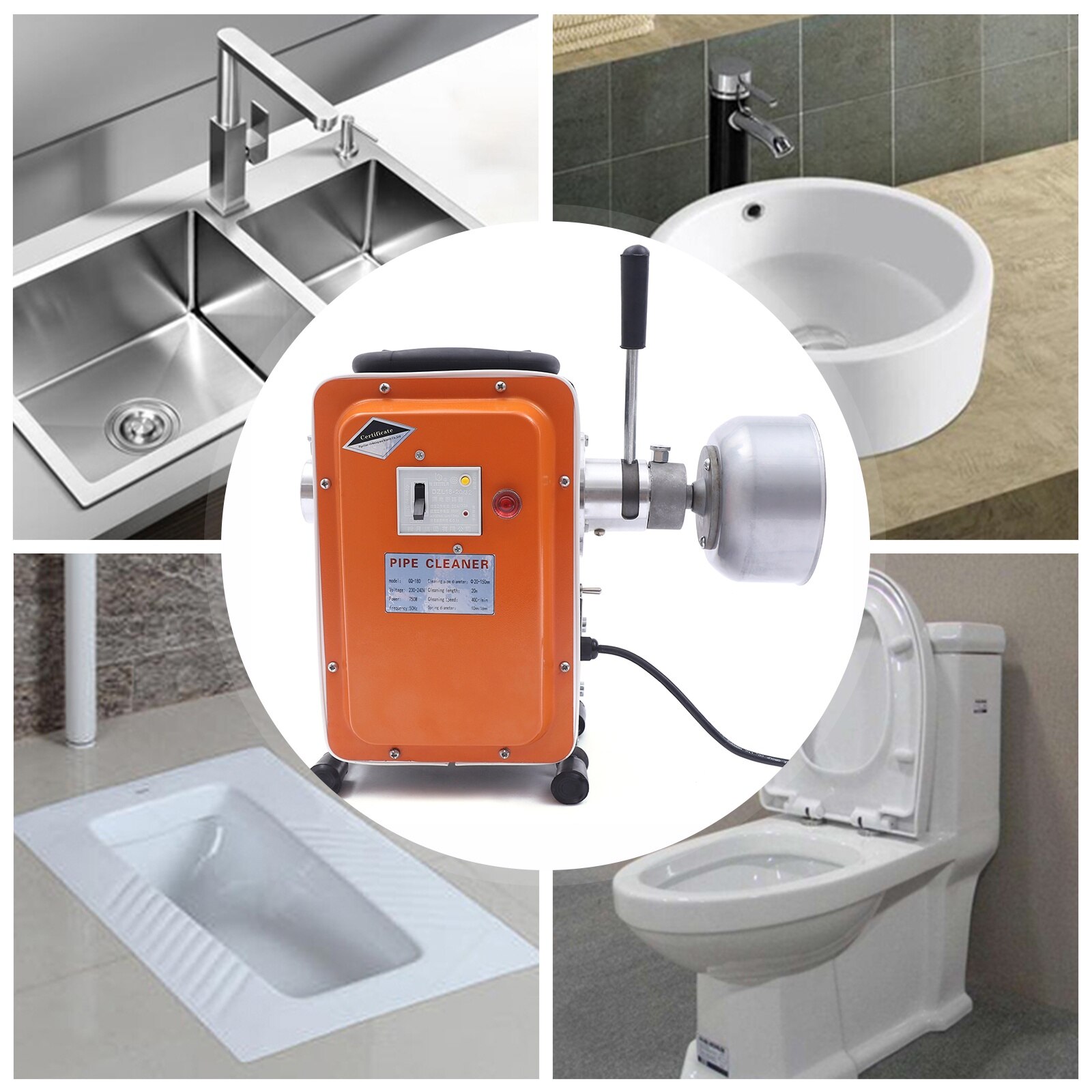 Aspirator pentru curatarea tevilor, 750W, design impermeabil, lungime maxima 20M, diametru 20-110mm