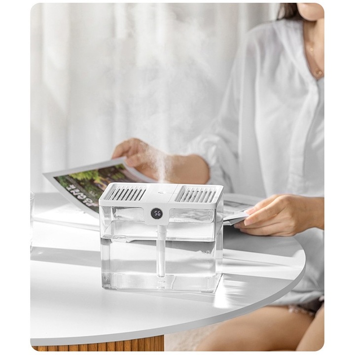 Hordozható USB párásító T15 otthoni irodai párásító porlasztó 1,5 literes nagy kapacitású párásító fehér