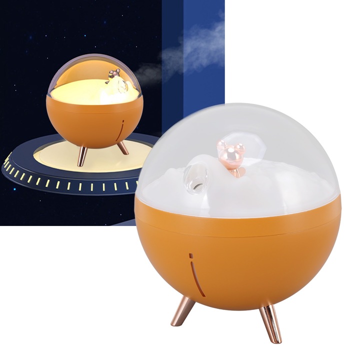Space Bear légpárásító, longziming, 260ml, éjszakai fénnyel, USB porttal, aranyos dizájnnal