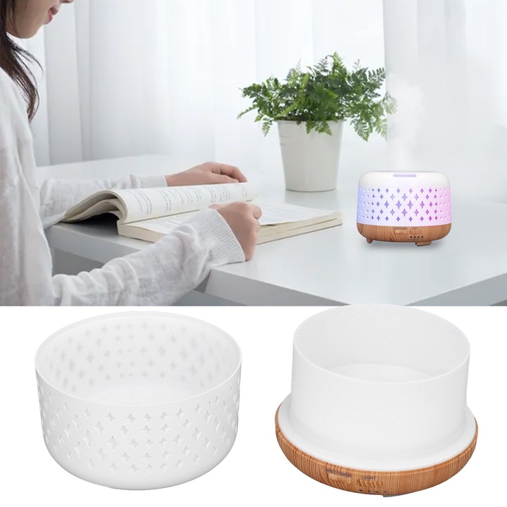 Longziming Aromaterápiás párásító, 300ml, 8W, 7 LED szín, fa talp