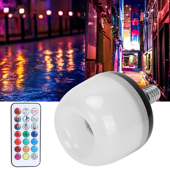 5W E14 RGB+W színváltó izzó belső dekorációhoz, hálószobába, partira, 85-265V