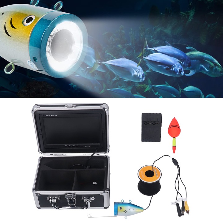 Camera de pescuit Jormftte, HD, monitor 4.3in, rezolutie 1200TVL, impermeabila, acumulator 8500mAh, 140 grade, 25mm x 40mm