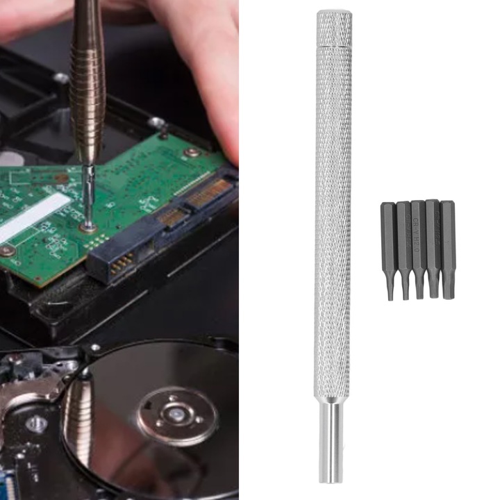 Jormftte imbus csavarhúzó készlet, 5 bit, alumínium, 13,3 cm, karbantartáshoz, ezüst