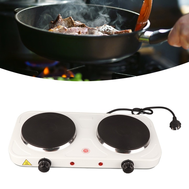 2000W elektromos főzőlap, dupla főzőlap, automata gyújtás, többfunkciós asztali égő otthoni konyhai bárhoz, EU csatlakozó