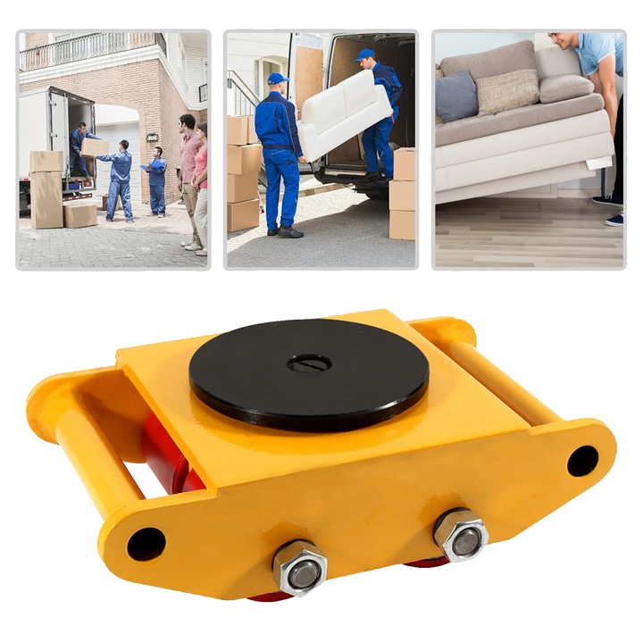 Mover industrial pentru echipamente, 13200 lbs capacitate, rotire 360°, constructie din otel, galben, 30x21.1cm