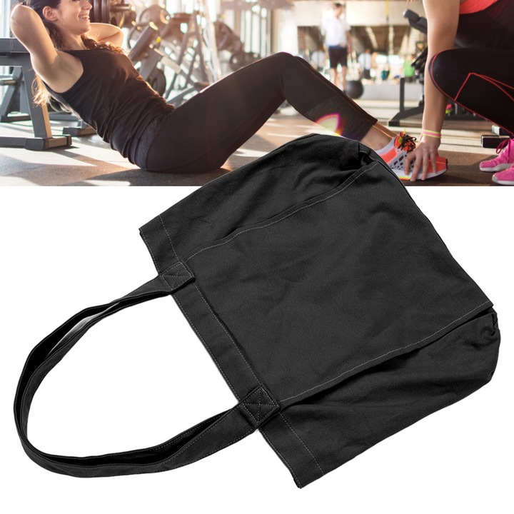 Jógatáska, longziming, nagy kapacitású, fekete, 35x45cm