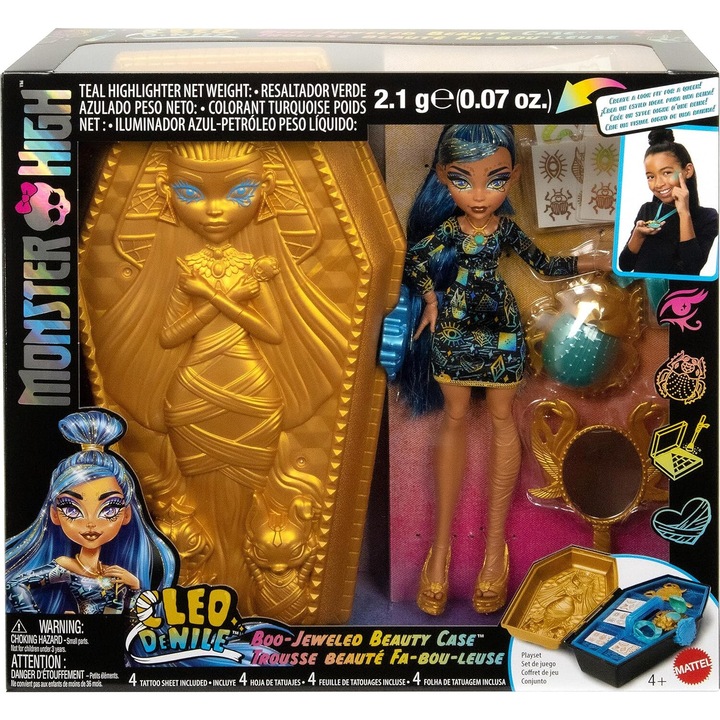 Кукла Monster High Cleo De Nile, комплект с калъфи Golden Glam, аксесоари, многоцветна, 4 години