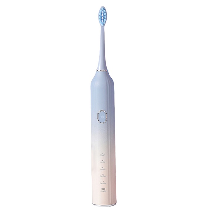 Periuta de dinti electrica Bizaical, reincarcabila, 5 moduri, IPX7, albastra, 24x2.82cm, set cu 3 capete de periuta