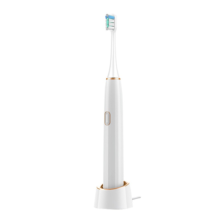Periuta de dinti electrica Bizaical, 5 moduri, waterproof, alb, set cu 2 capete de periaj