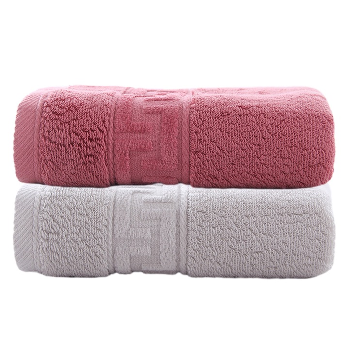 Pamut törölköző szett, 34x74cm, világosszürke+sötét rózsaszín, 2 db