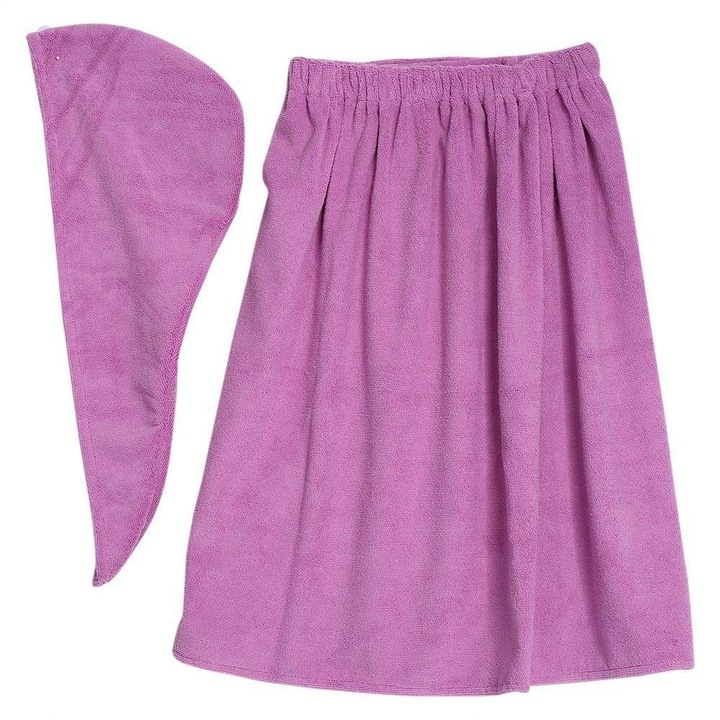 Set prosop si caciula pentru par, microfibra, multicolor, 90x150cm