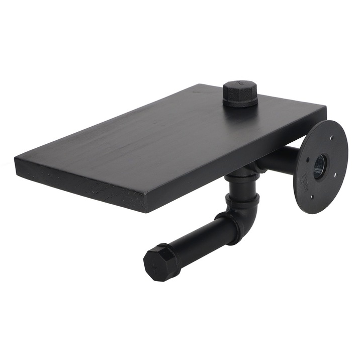 WC papír tartó, Jormftte, fa és vas, rusztikus design, falra szerelhető, 20 kg, fürdőszobába