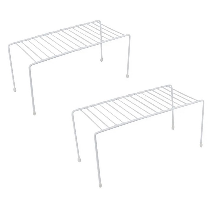 Rendszerező polcok íróasztalra, Jormftte, fém, fehér, 2 darabos készlet, csúszásmentes, rozsdamentes