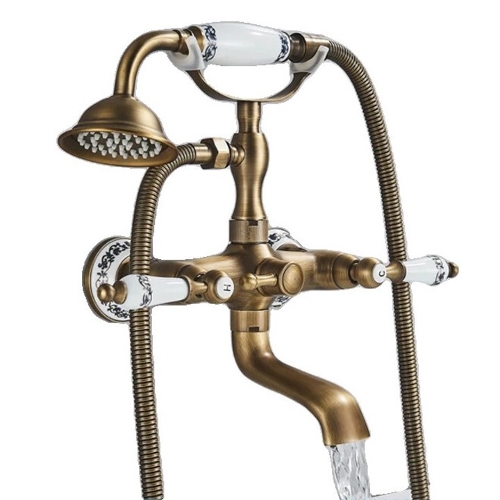 Dupla fogantyús zuhanycsap, állítható beépítésű, 150cm-es zuhanycső, sárgaréz