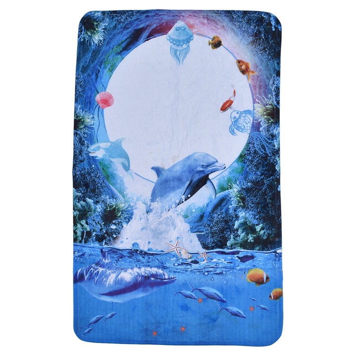 Flanel szőnyegek, longziming, delfinmintás, 81x48 cm, csúszásmentes, konyhába és fürdőszobába