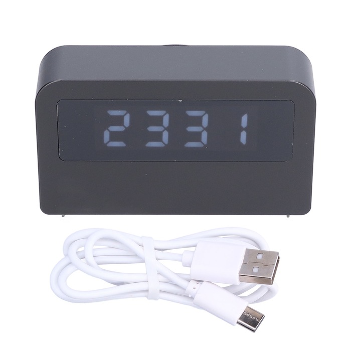 Jormftte többfunkciós dekoratív óra, digitális világítás, kompakt design, fekete