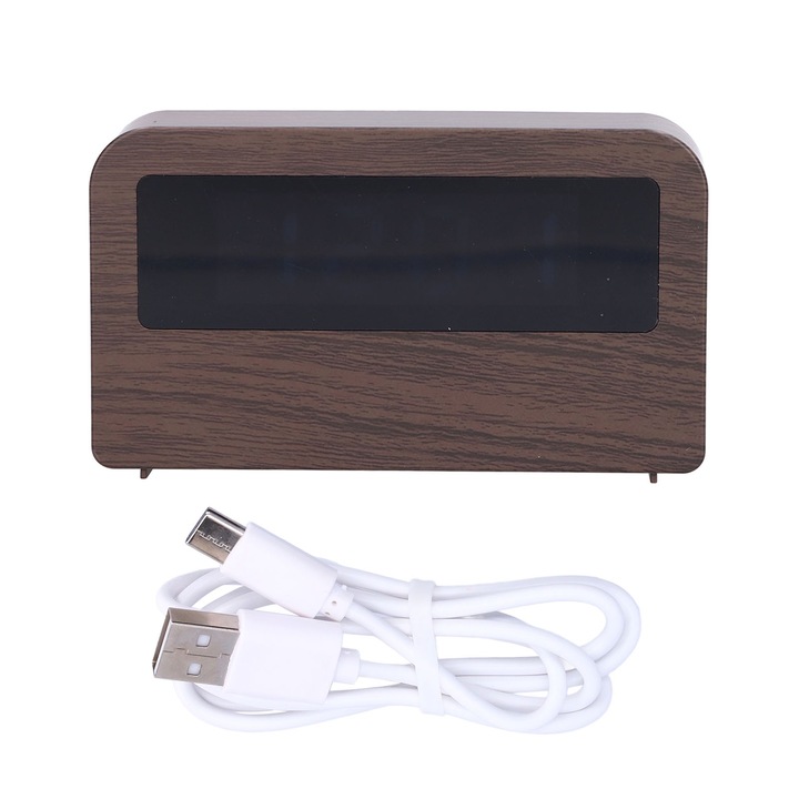 Jormftte többfunkciós dekoratív óra, digitális éjszakai fény, kompakt design, természetes fa