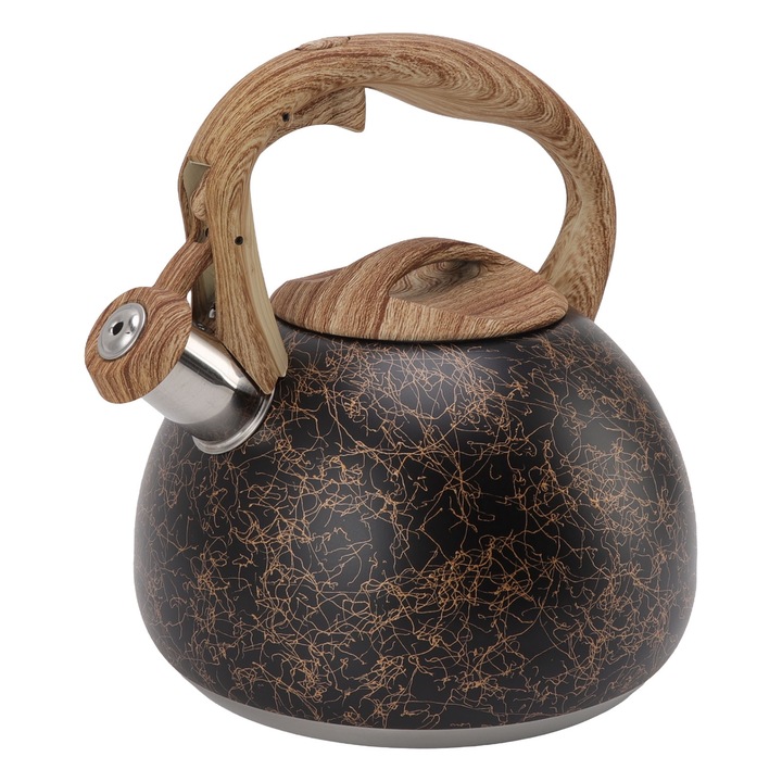 Jormftte rozsdamentes acél teáskanna, nagy 3 literes űrtartalom, fa fogantyú, arany vonal mintával